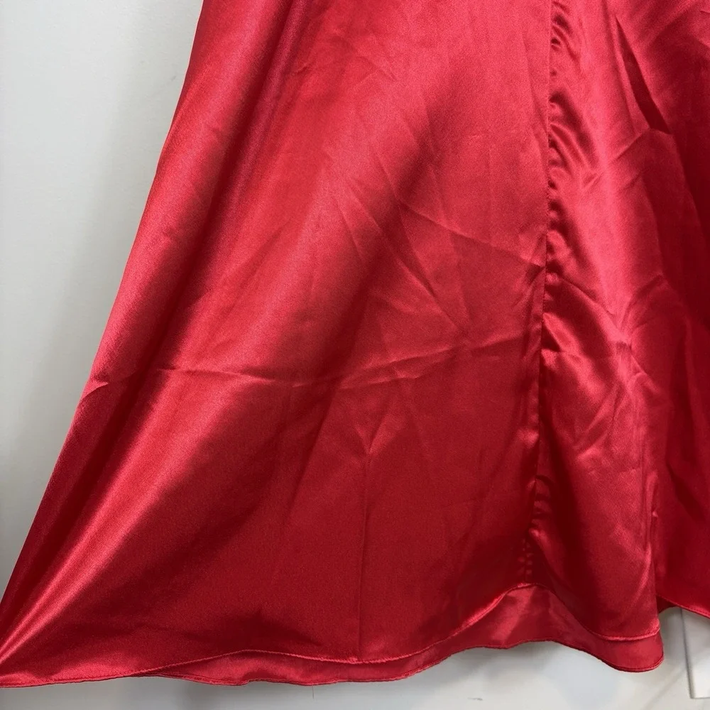 Vtg 80s Victoria's Secret Gold Label Satin Slip Dress Maxi Buttons Lace Trim Red